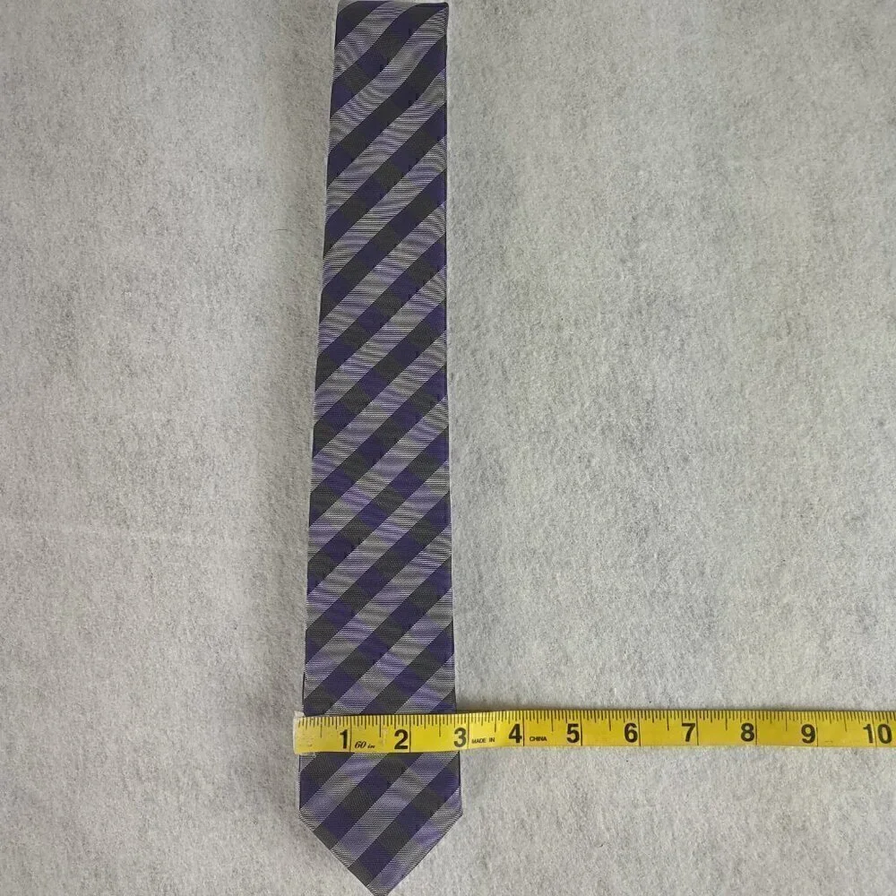JF J. Ferrar Men's Purple, Gray, Dark Gray Striped 100% Polyester Men’ Neck Tie - Picture 11 of 12